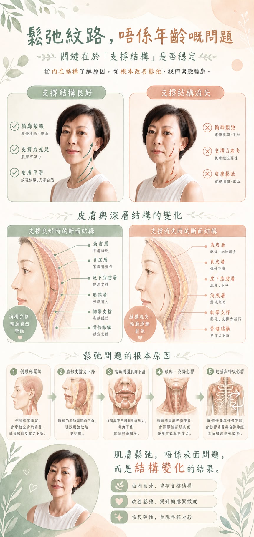 鬆弛紋路，唔係年齡嘅問題，關鍵在於支撐結構是否穩定